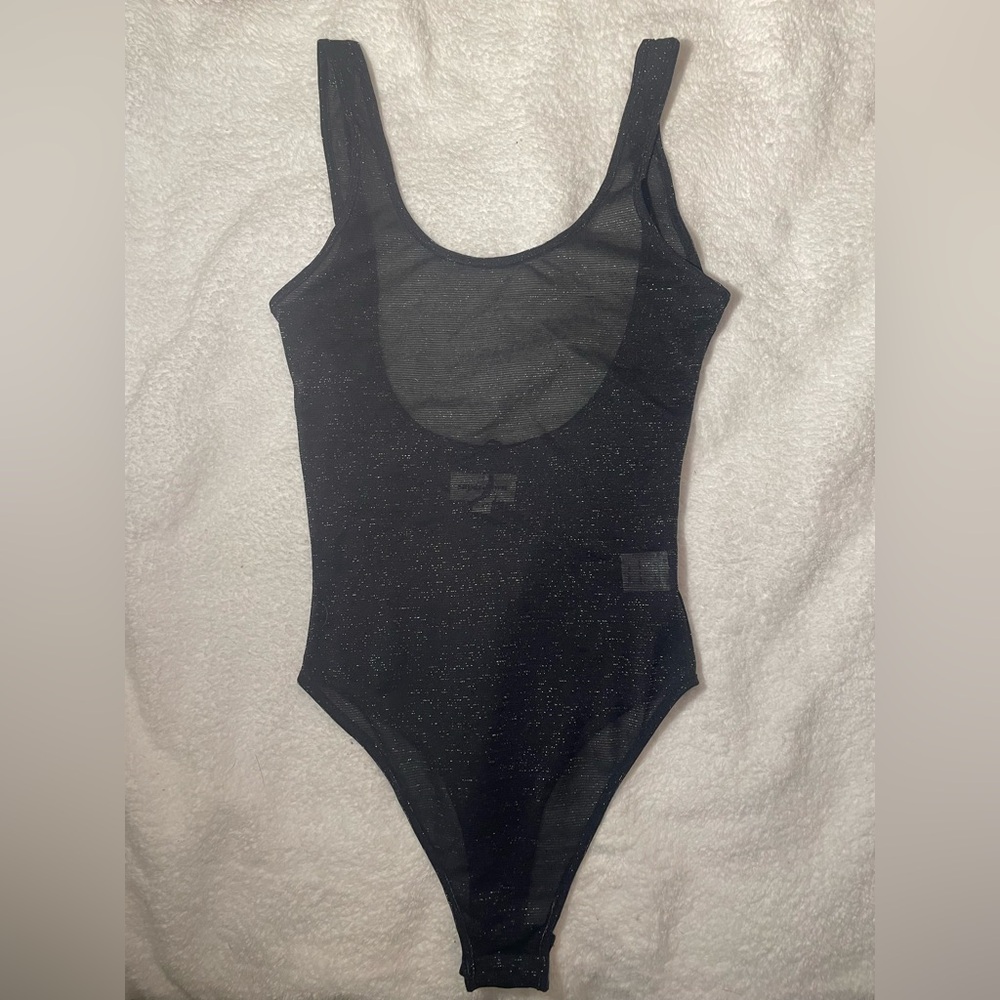 SuperDown Sheer black tank thong bodysuit sz XXS NWT
